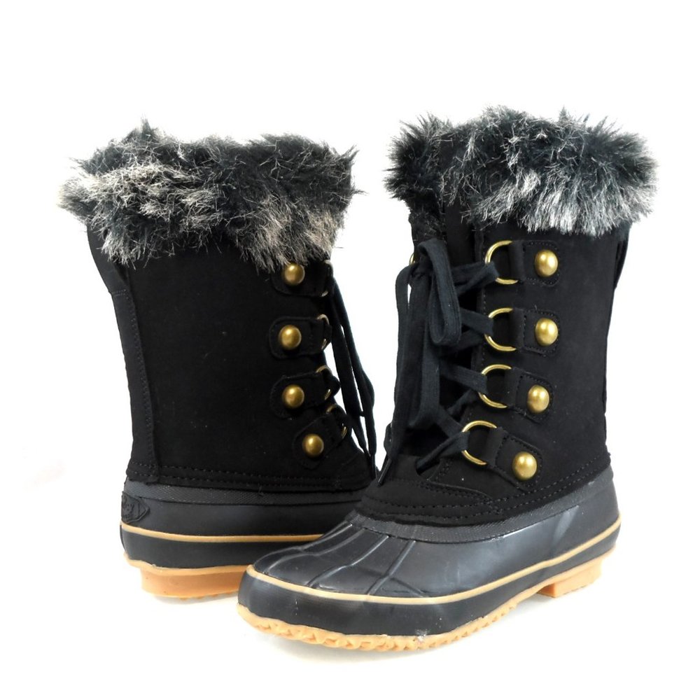 NEW Juicy Couture Waterproof Lace-Up Faux Fur Trim Duck Toe Winter Snow Boot 6